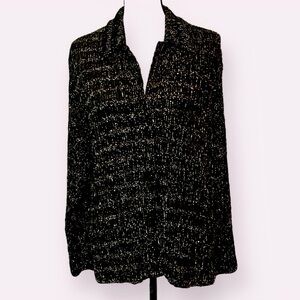 Chico’s Design Metallic Top Jacket Shacket Black Gold Crinkled Textured 12 Large